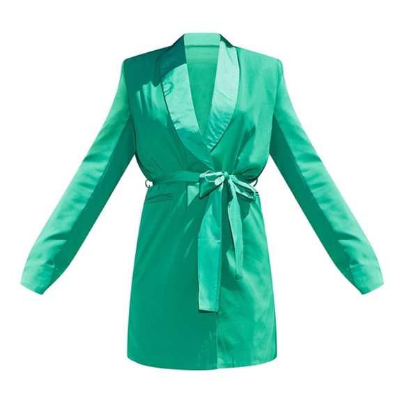 slim fit dress slacks Forest Green Button Up Skirt Blazer Dress – AX Paris main image 0